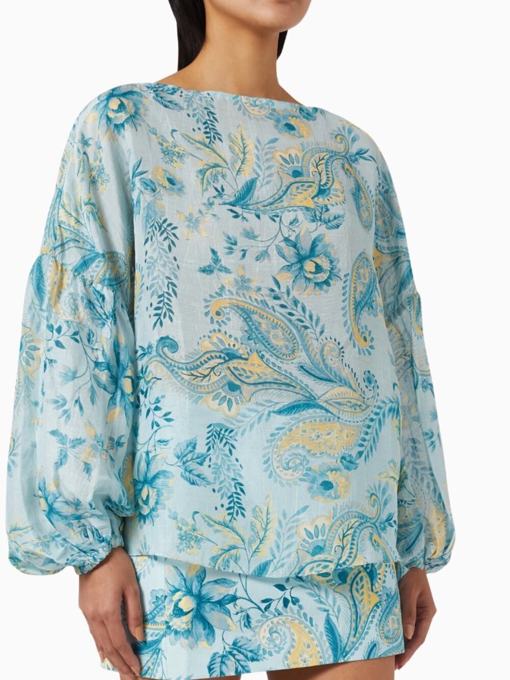 NWOT Hemant & Nandita Wani Top Blue Floral Paisley Size Medium